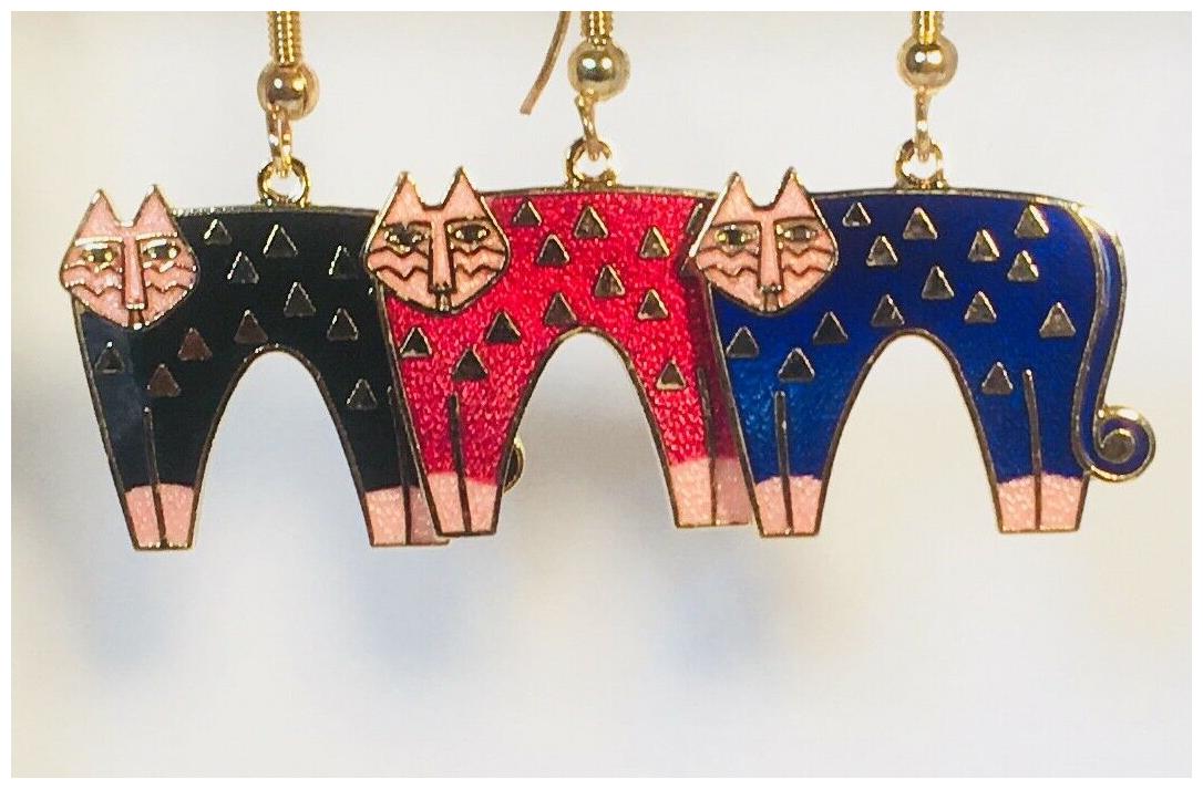 

CAT Dangle Earrings Stefano Vintage new Cloisonne Gold Plate Factory Prices