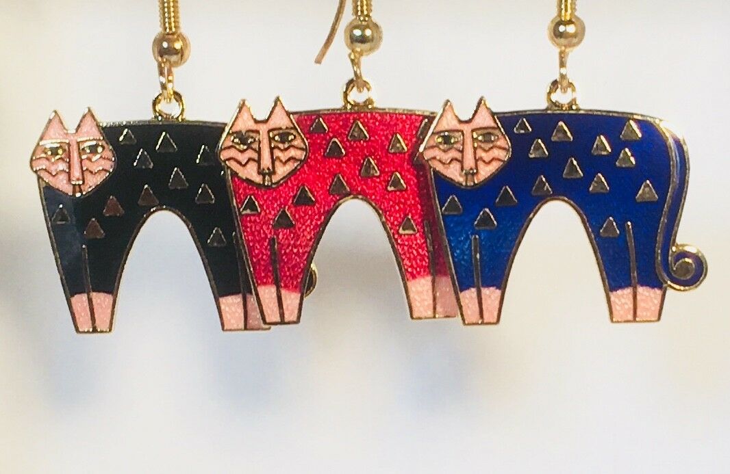 

CAT Dangle Earrings Stefano Vintage new Cloisonne Gold Plate Factory Prices
