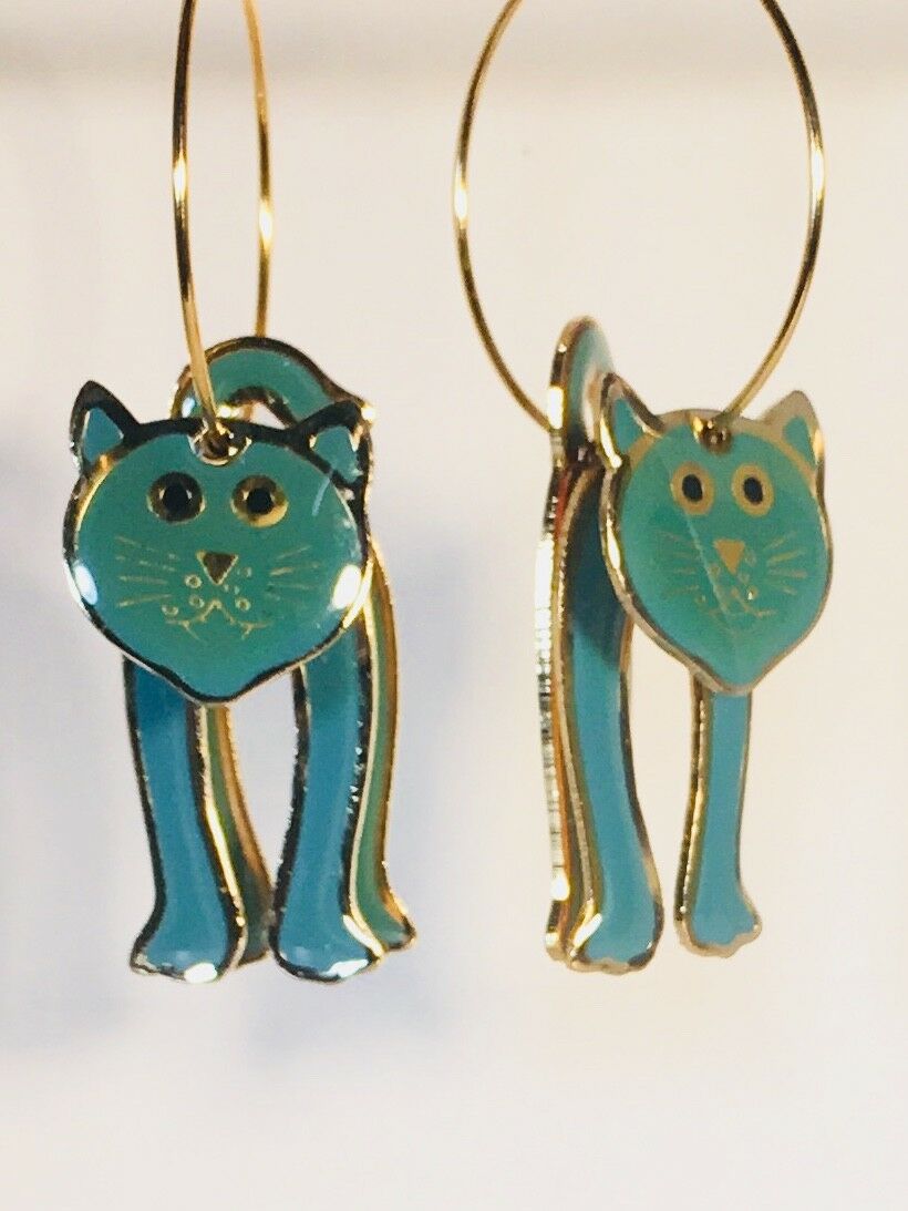 

CAT HOOP EARRINGS Stefano Vintage new Cloisonne gold plate Factory Prices