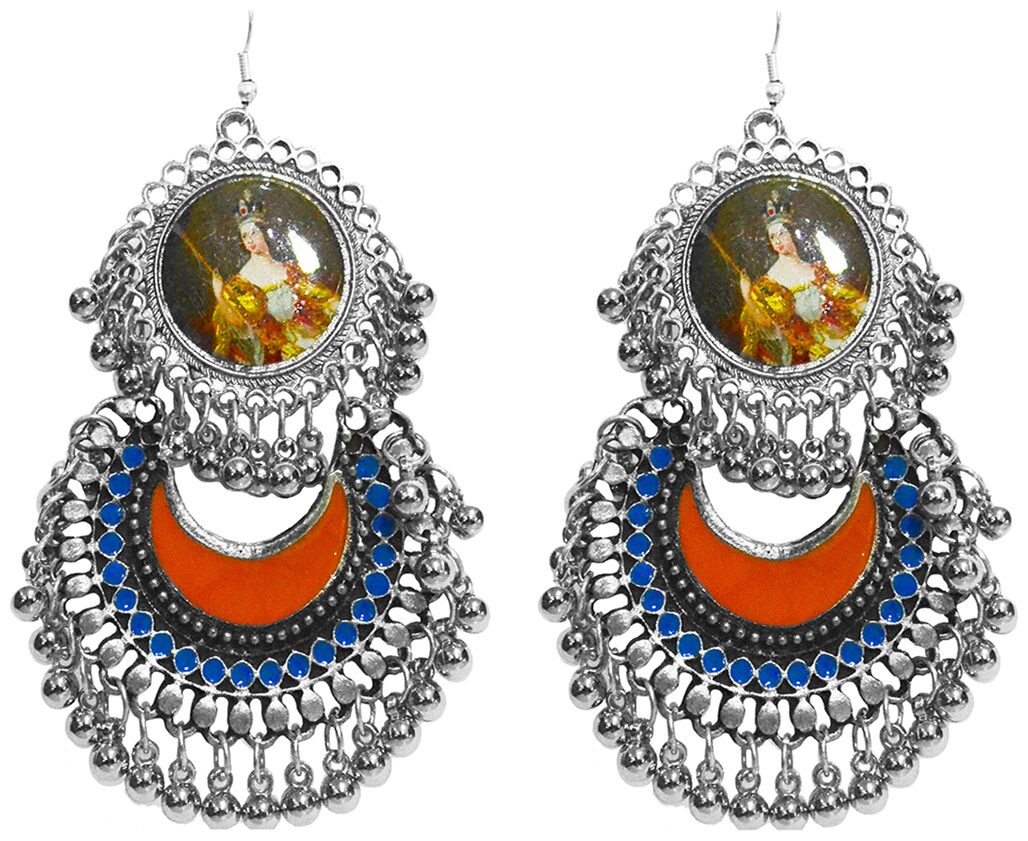 

Cemaya Oxidised Silver Afghani Photo earrings for women