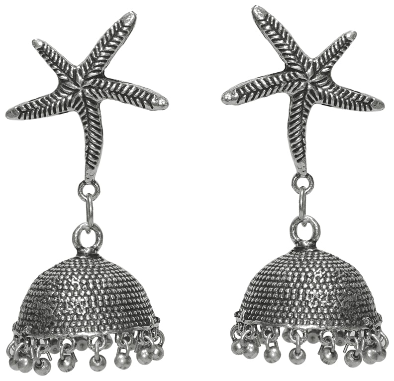 

Cemaya Oxidised Silver Jhumki Earrings for Women