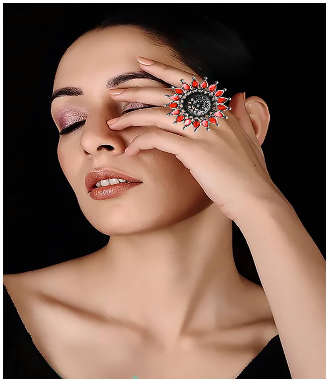 

Cemaya Oxidised Silver Stone studded Ring for women