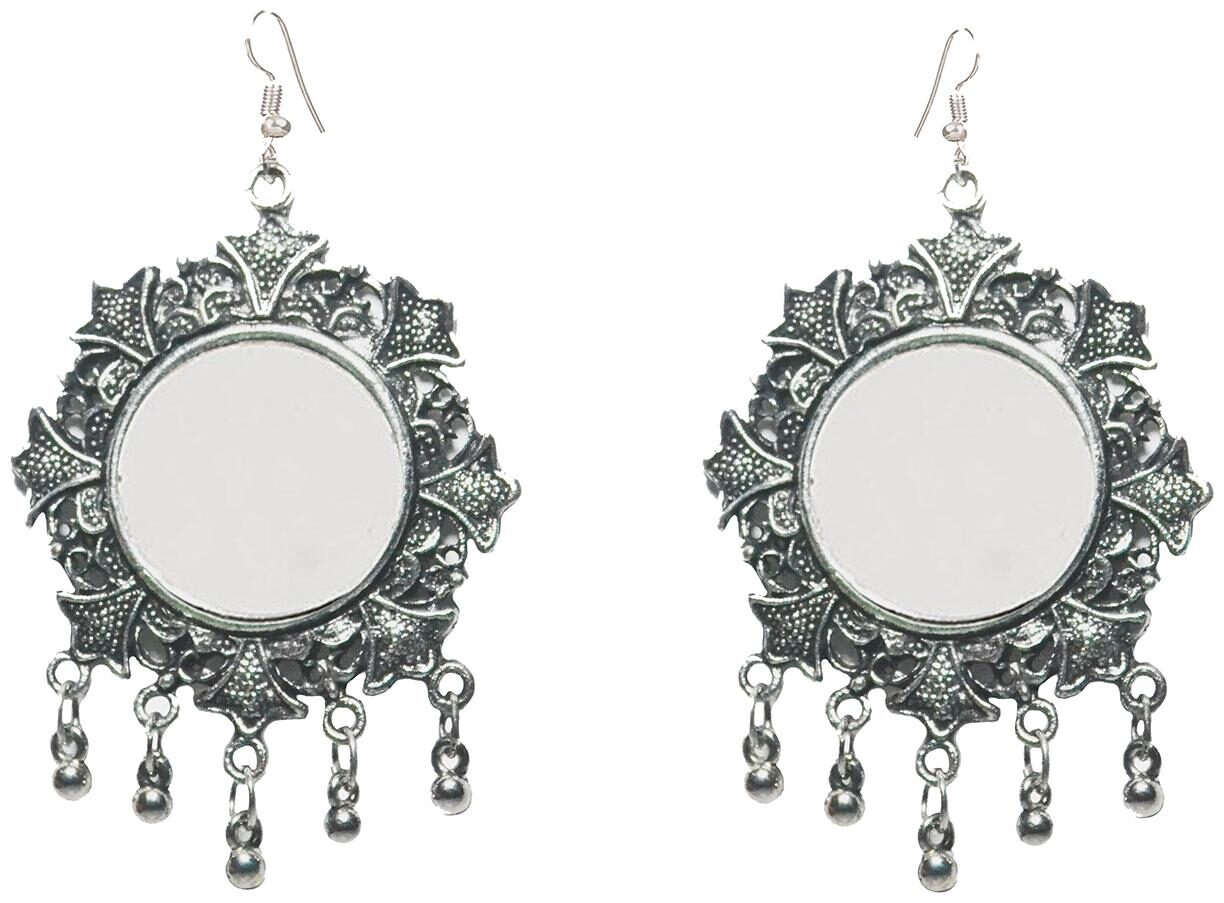 

Cemaya Oxidised Silver Mirror Drop Earrings For Women