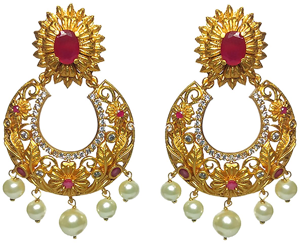 

Cemaya Gold Plated Chand Bali with pearls for women