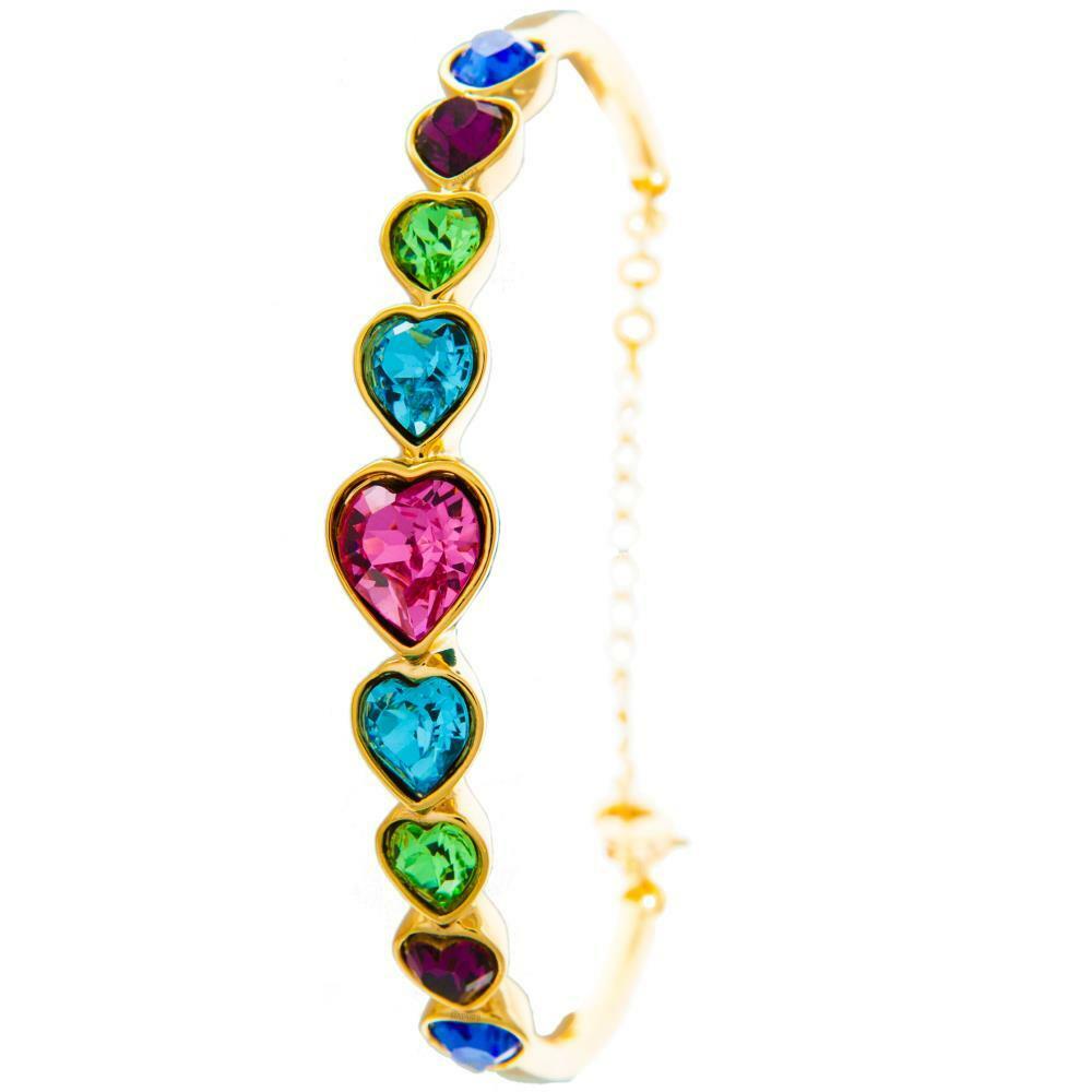 

Champagne Gold Plated Bracelet w Heart Chain Multi Colored Crystals by Matashi