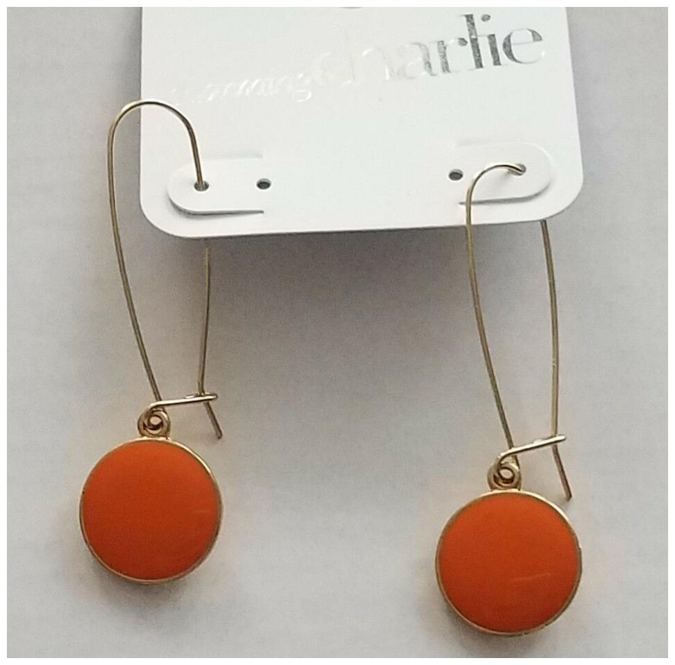 

Charming Charlie Orange Drop Gold Trim Earrings GIFT Box