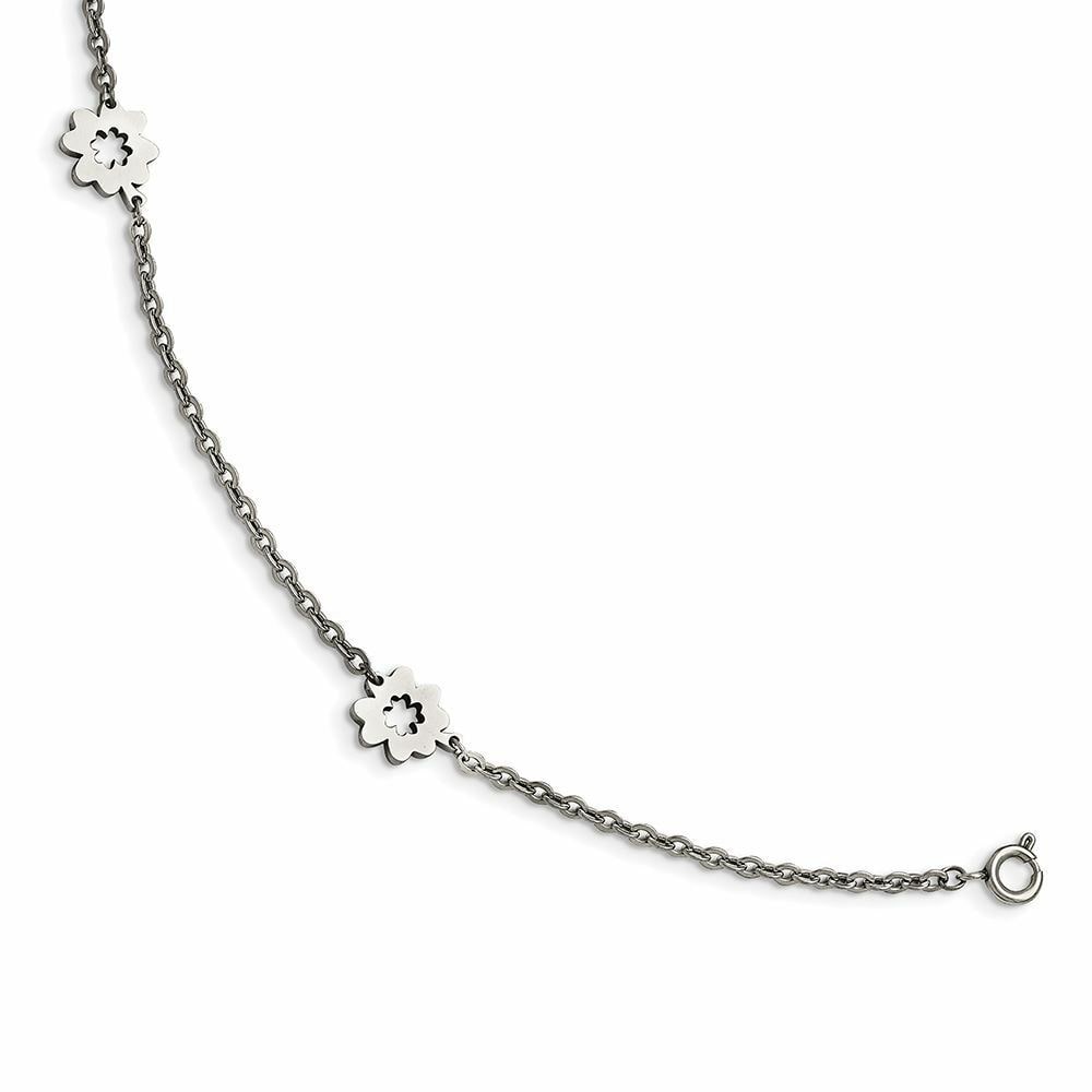 

Chisel Stainless Steel Polished Flowers with 1 Extension Anklet Bracelet