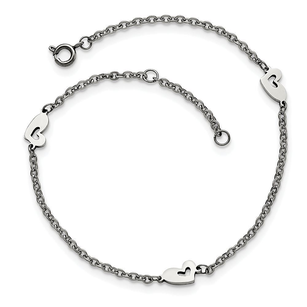 

Chisel Stainless Steel Polished Hearts with 1 Extension Anklet Bracelet