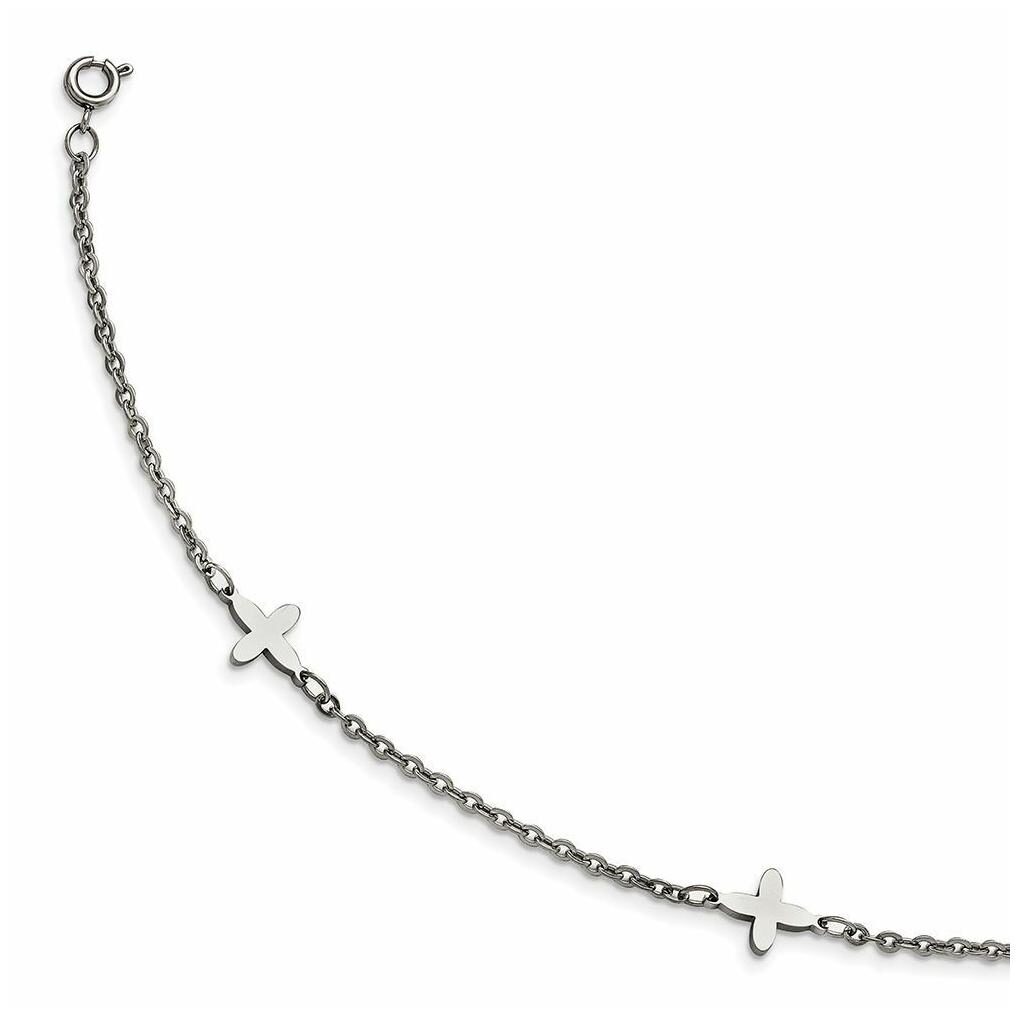 

Chisel Stainless Steel Polished Cross Charms with 1 Extension Anklet Bracelet