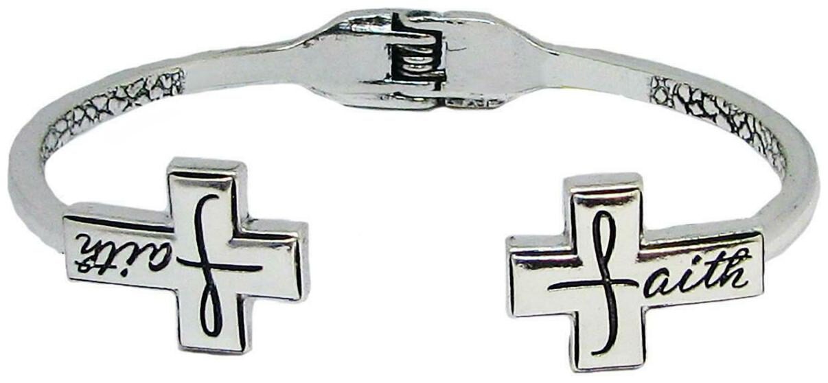 

Christian Cross Silver Hinged Cuff Bangle Bracelet Choose from 10 Statements
