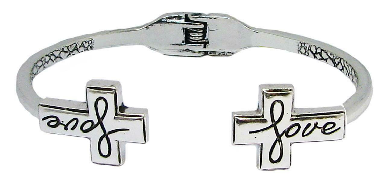 

Christian Cross Silver Hinged Cuff Bangle Bracelet Choose from 10 Statements