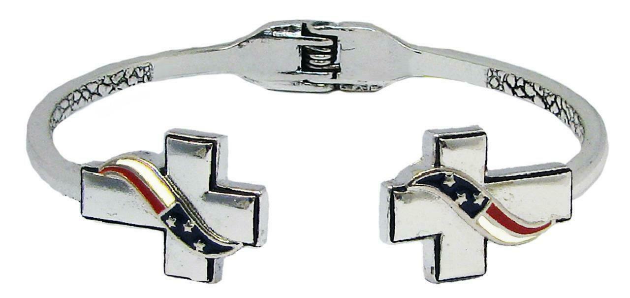 

Christian Cross Silver Hinged Cuff Bangle Bracelet Choose from 10 Statements