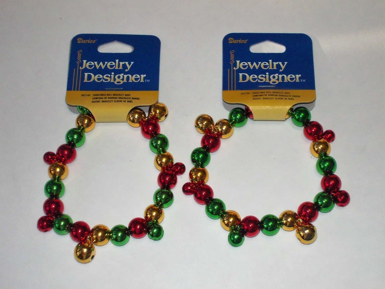 

CHRISTMAS JINGLE BELL BRACELETS NEW LOT OF 2 GOLD RED GREEN HOLIDAY FUN