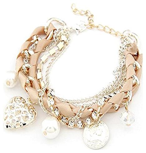 

Cinderella Collection By Shining Diva Beige Golden Charm Bracelets for Girls and Women