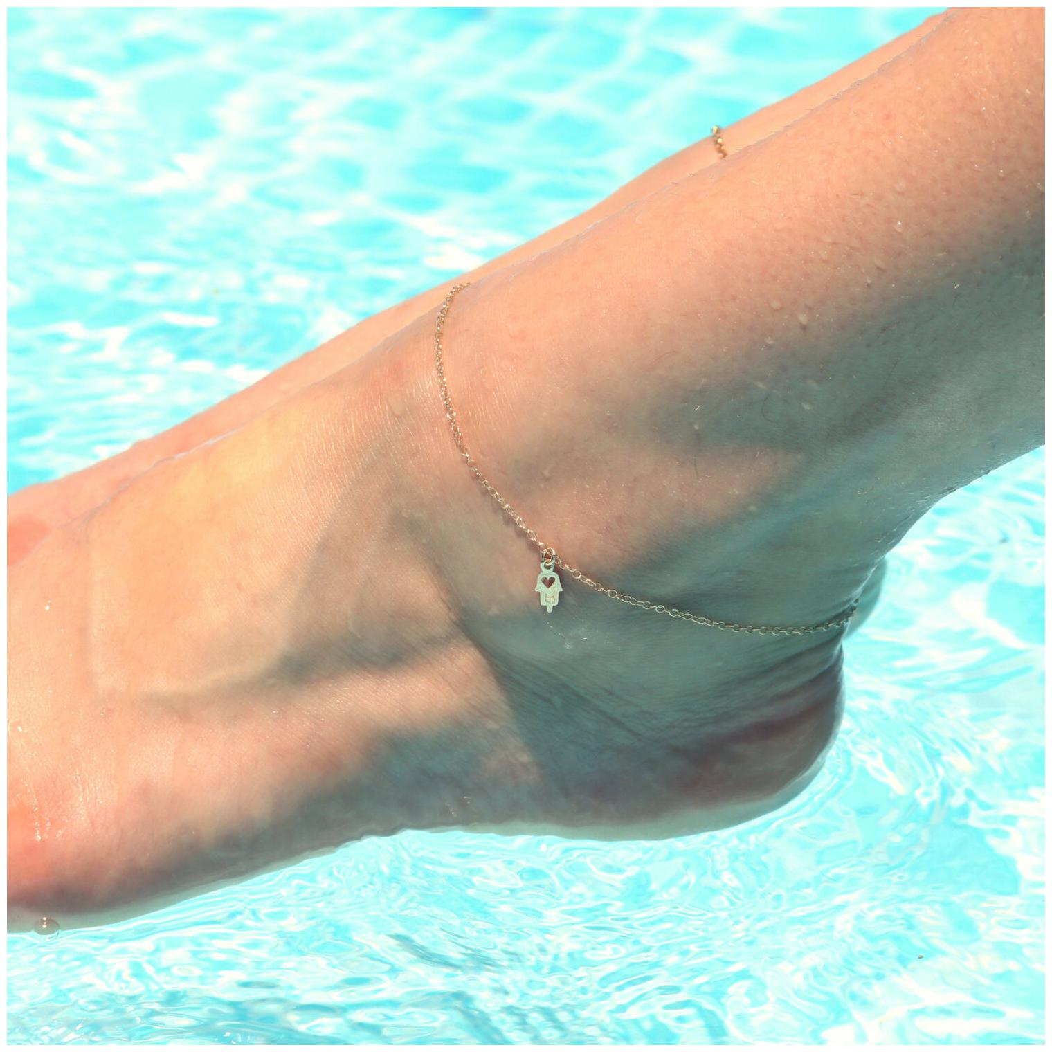 

Classic gold filled Hamsa Heart Charm chain anklet