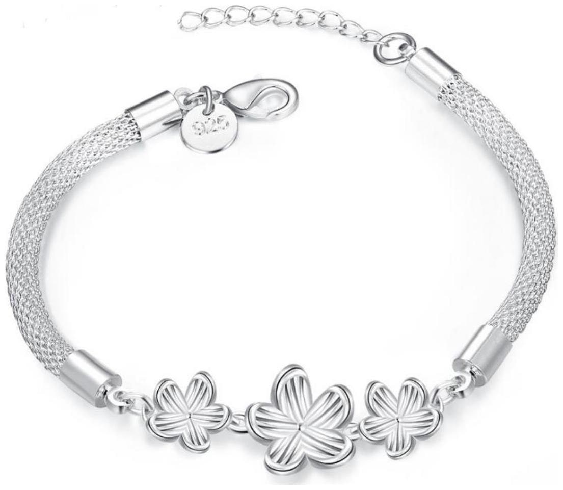

Cluster of Flowers Loose Chain Sterling Silver Bracelet For Women Girls