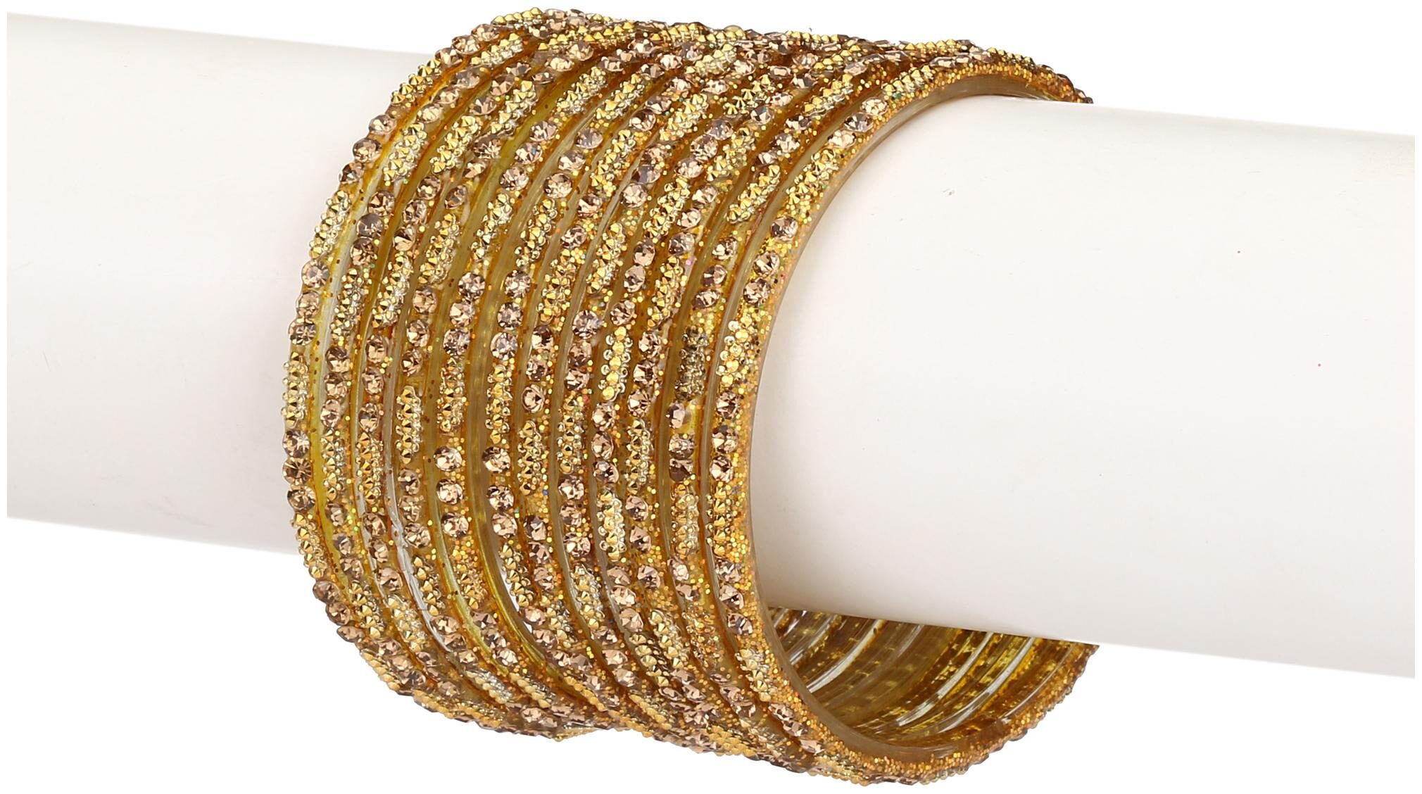 

Colorful Glass Bangle Set Ornamented With Colorful Beads Stones Styles And Trady Set Of Twelve With Safety Box-SB49