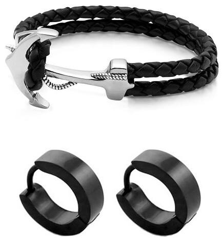 

COMBO OF BLACK ANCHOR BRACELET AND BLACK EARRING