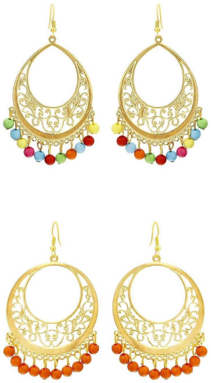 

combo of orange and multicolor filigiri work golden earrings(set of 2 pairs)