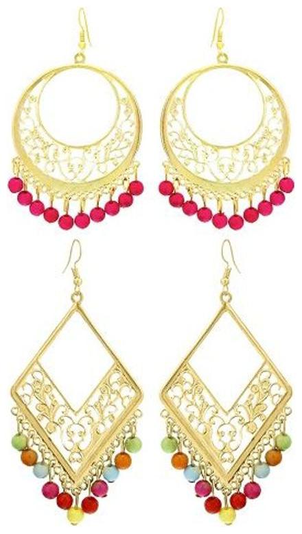 

combo of pink and multicolor filigiri work golden earrings(set of 2 pairs)