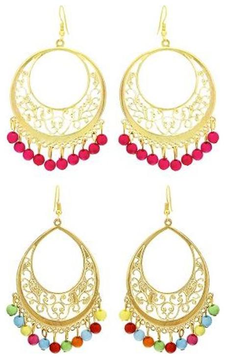 

combo of pink and multicolor filigiri work golden earrings(set of 2 pairs)