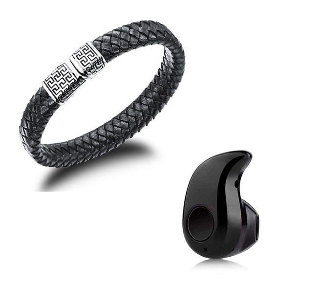 

COMBO OF MINI BLUETOOTH EARBUD PAIR WITH LEATHER BRACELET