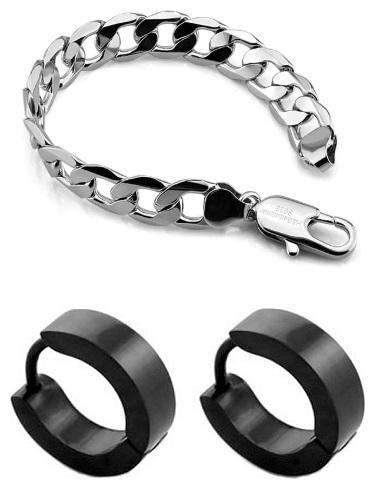 

COMBO OF SILVER BRACELET AND BLACK EARRING