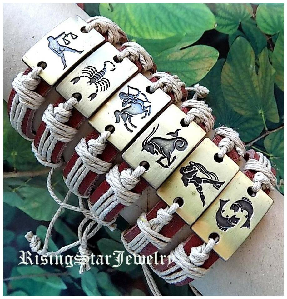 

Cool Astrology Horoscope Sign Leather Surfer Characters Bracelet Wristband