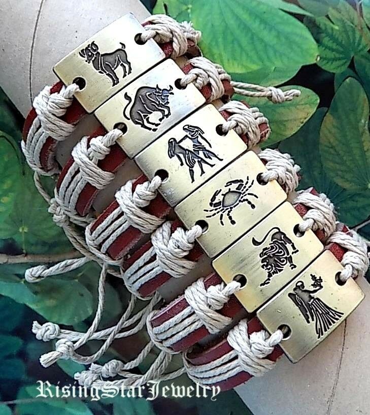 

Cool Astrology Horoscope Sign Leather Surfer Characters Bracelet Wristband