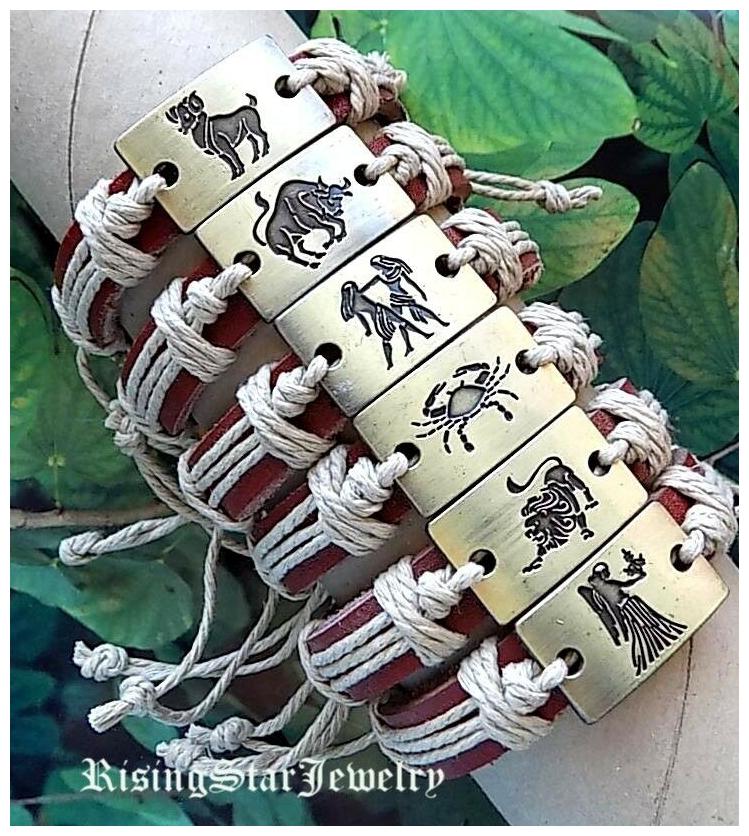 

Cool Astrology Horoscope Sign Leather Surfer Characters Bracelet Wristband