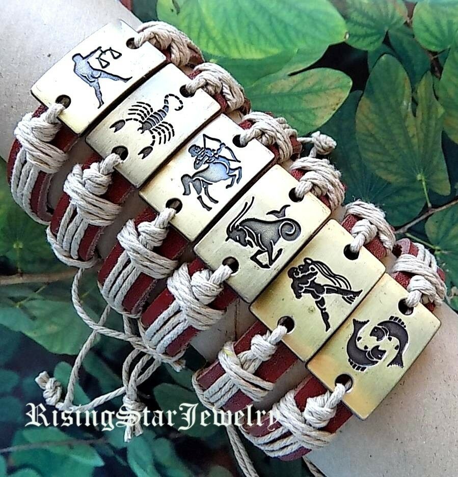 

Cool Astrology Horoscope Sign Leather Surfer Characters Bracelet Wristband