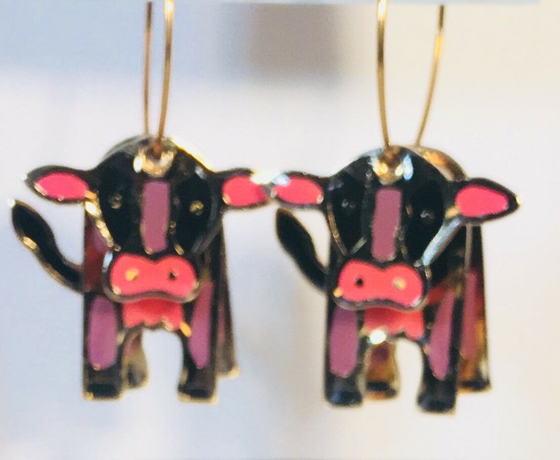

COW 1 HOOP EARRINGS Stefano Vintage new cloisonne Gold Plate Factory Prices