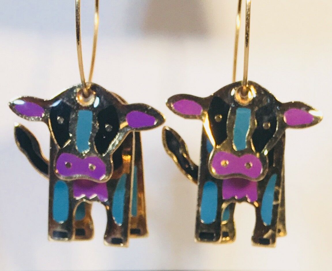 

COW 1 HOOP EARRINGS Stefano Vintage new cloisonne Gold Plate Factory Prices