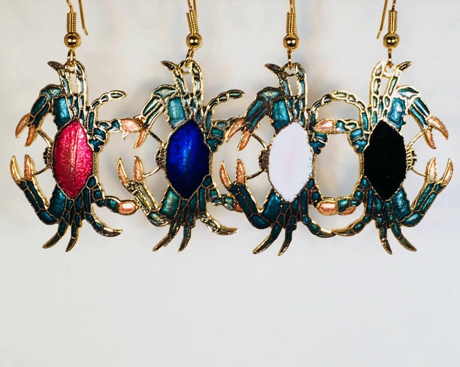 

Crab Dangle Earrings Stefano Vintage new Cloisonne Gold Plate Factory Prices
