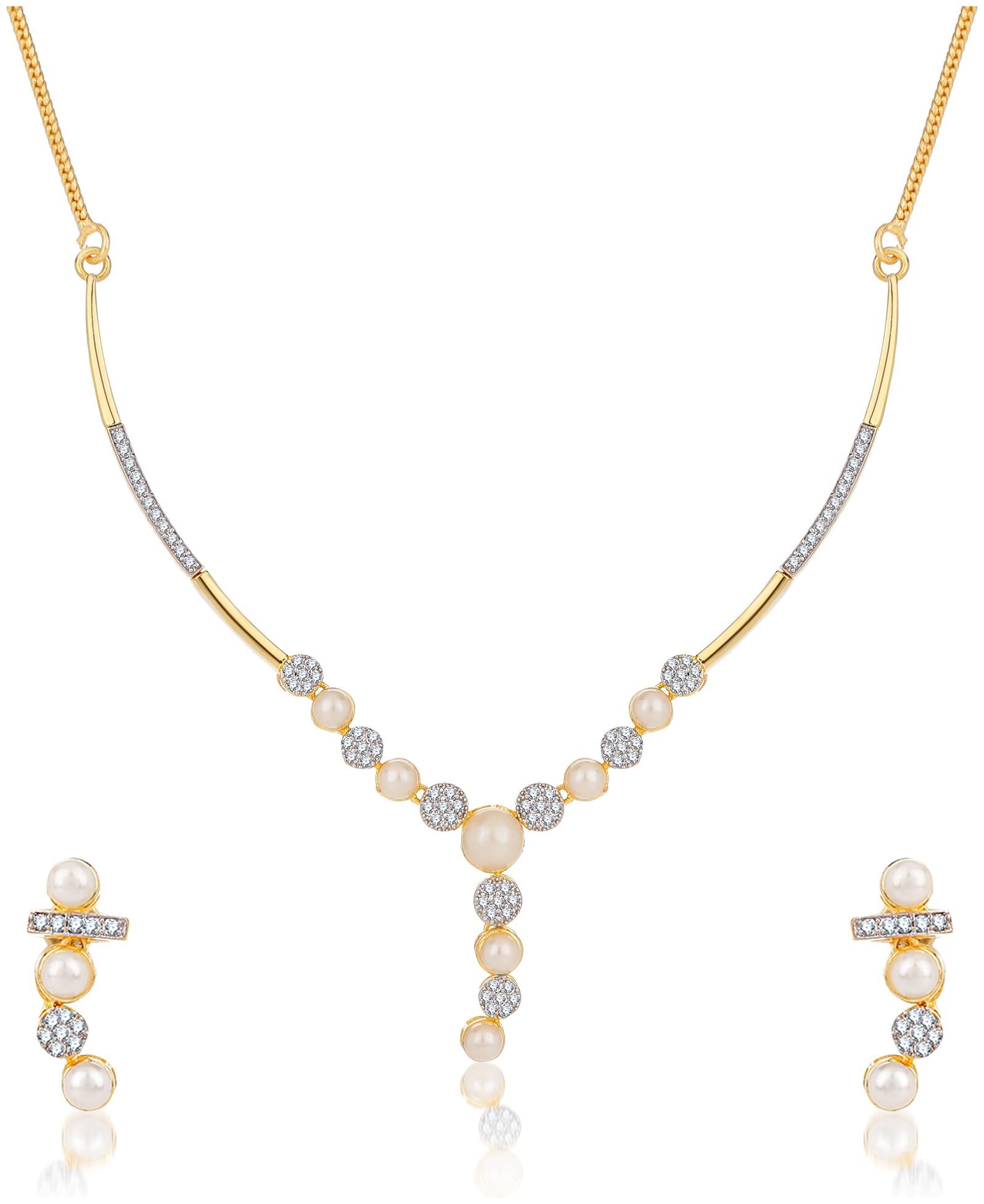 

Creation Plaisir Gold Plated Cz Stone Necklace And Earrings Set For Women And Girls