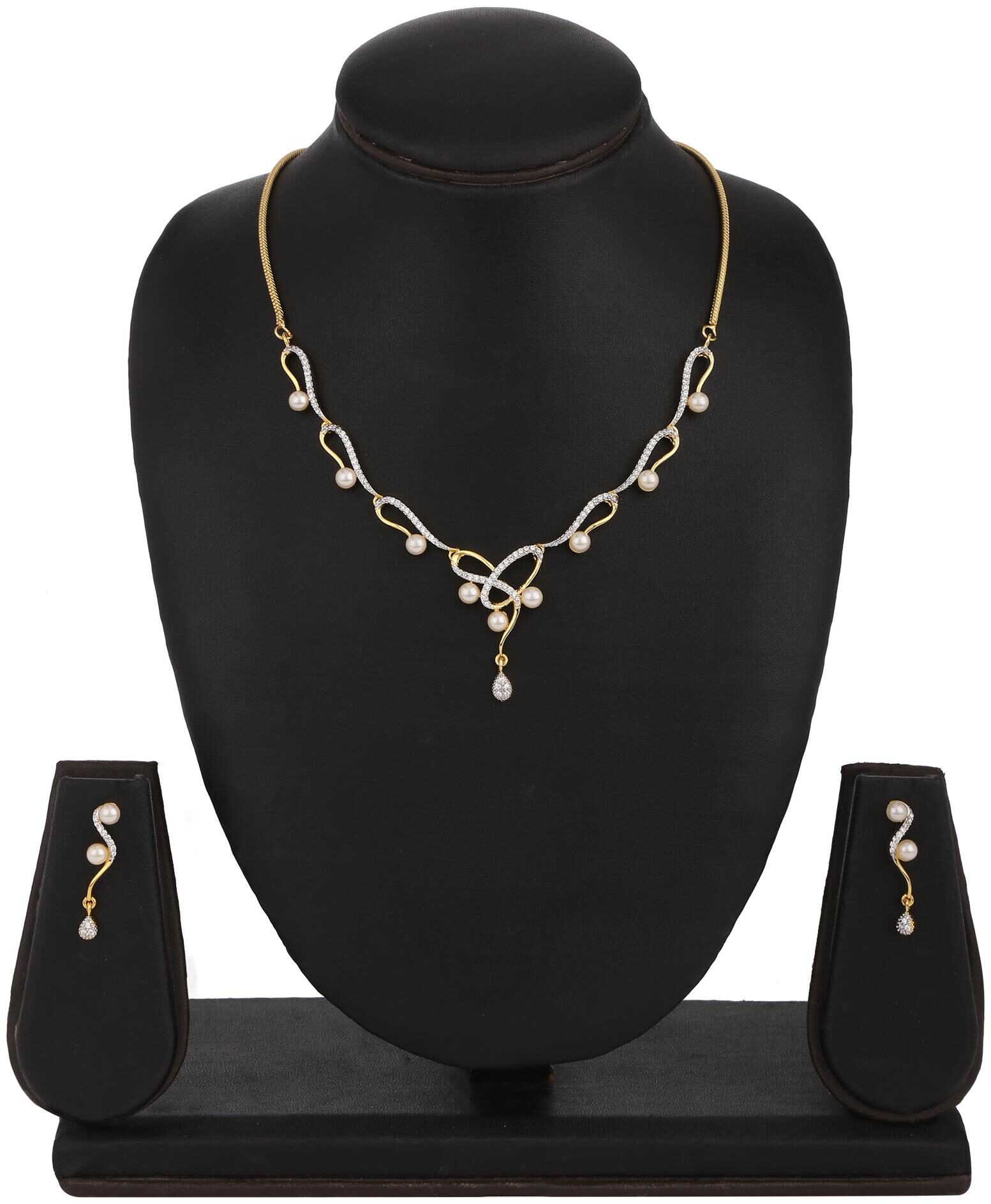 

Creation Plaisir Gold Plated Cz Stone Necklace And Earrings Set For Women And Girls