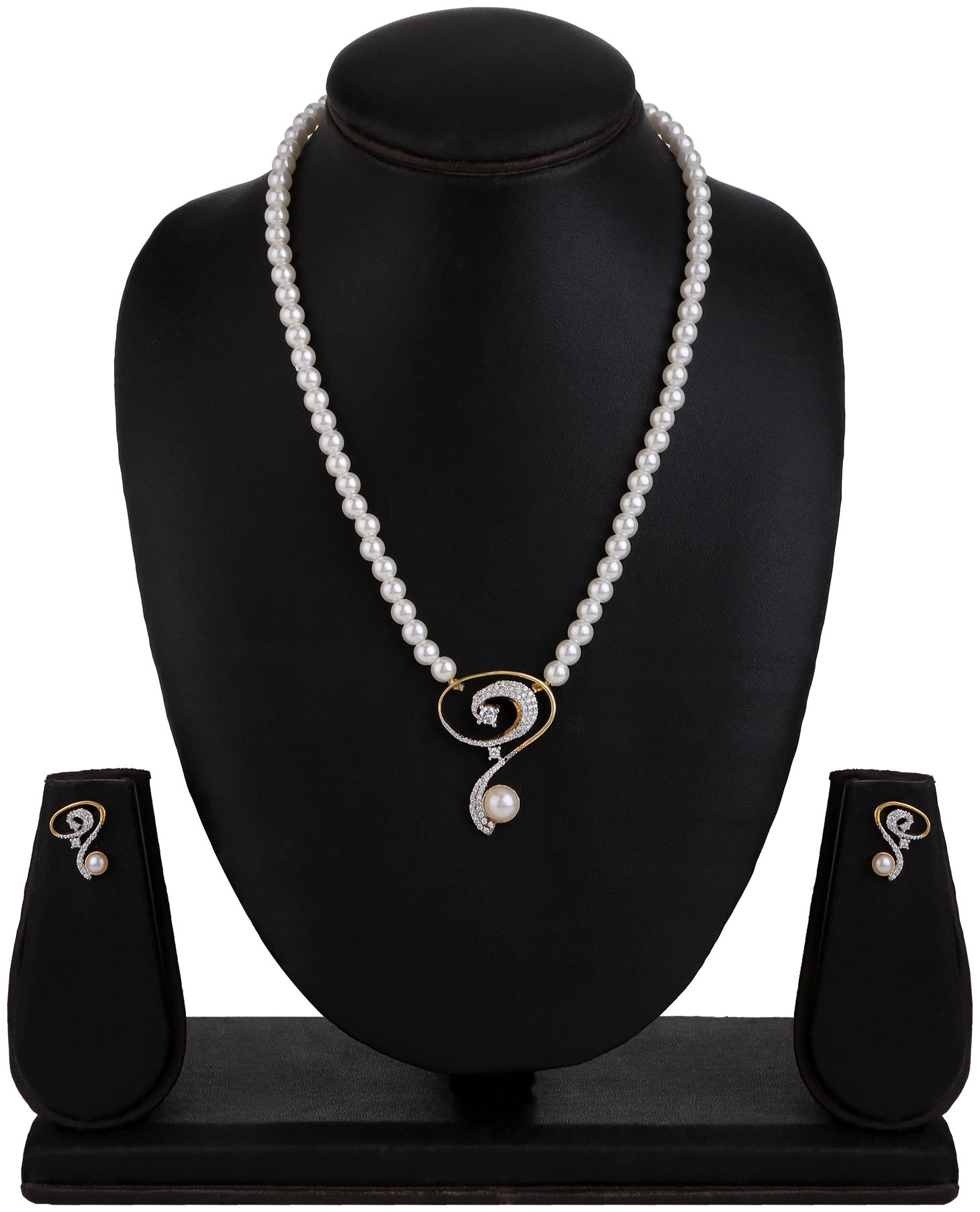 

Creation Plaisir Gold Plated Cz Stone Artificial Pearl Necklace And Earrings Set For Women