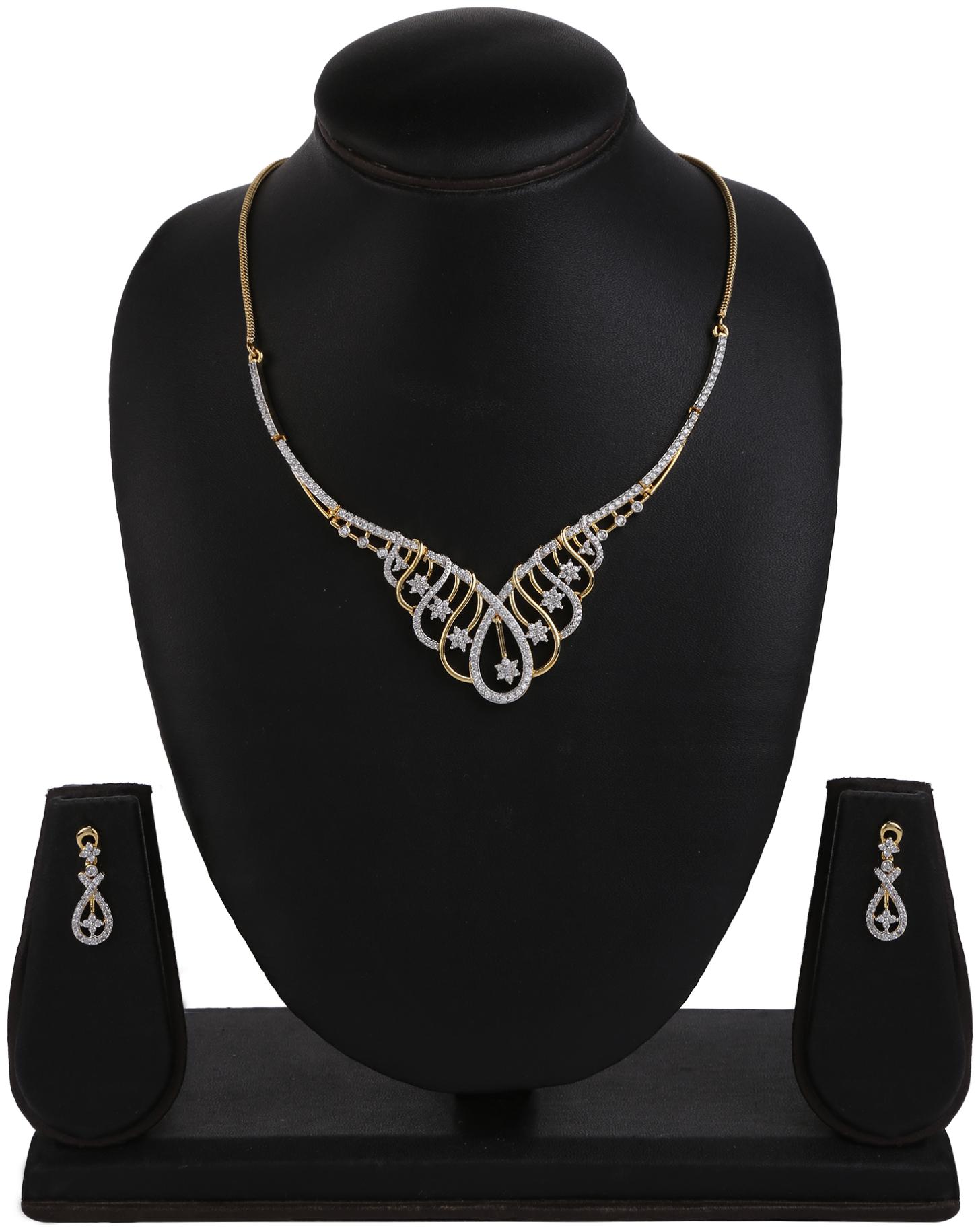 

Creation Plaisir Gold Plated Cz Stone Necklace And Earrings Set For Women And Girls