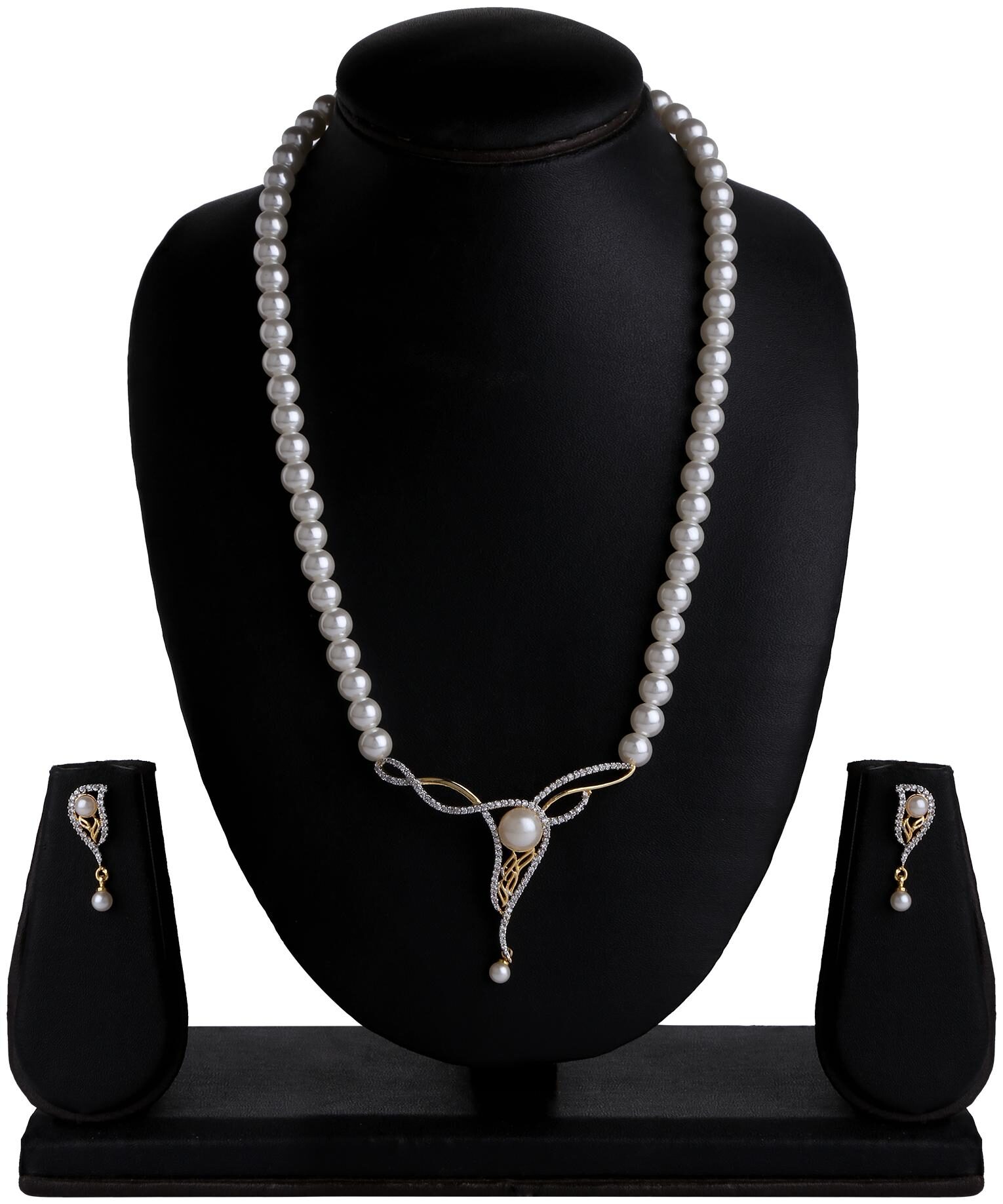 

Creation Plaisir Gold Plated Cz Stone Artificial Pearl Necklace And Earrings Set For Women
