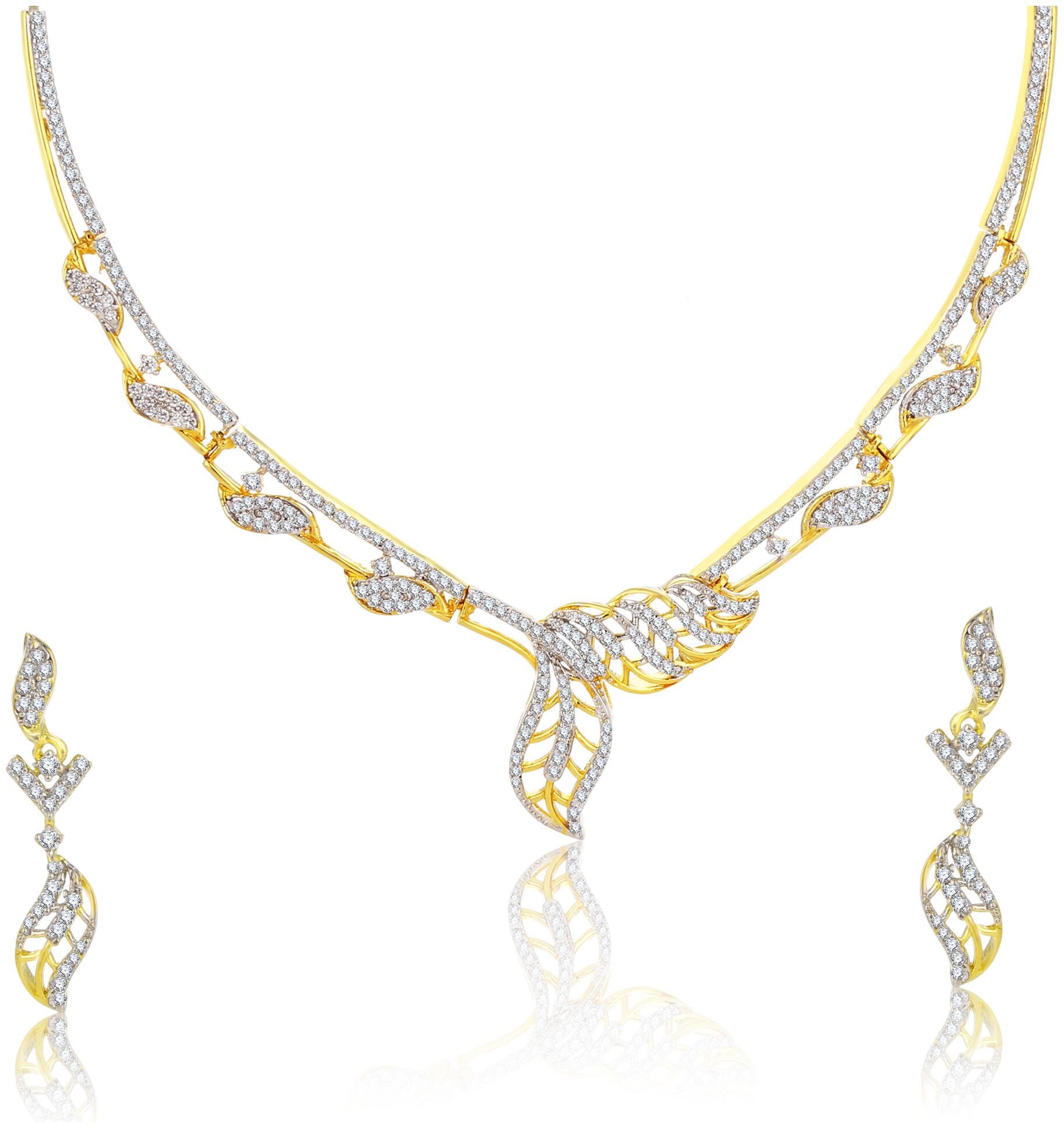 

Creation Plaisir Gold Plated Cz Stone Necklace And Earrings Set For Women And Girls