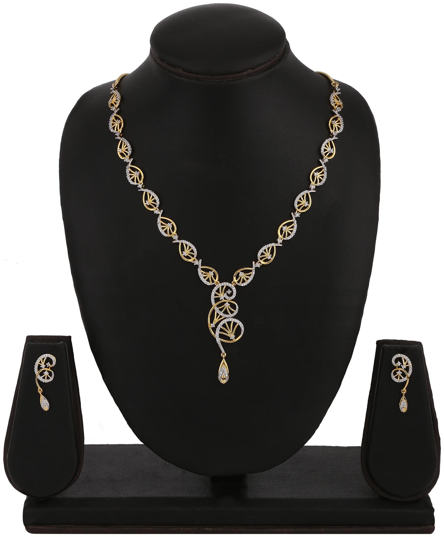 

Creation Plaisir Gold Plated Cz Stone Necklace And Earrings Set For Women And Girls