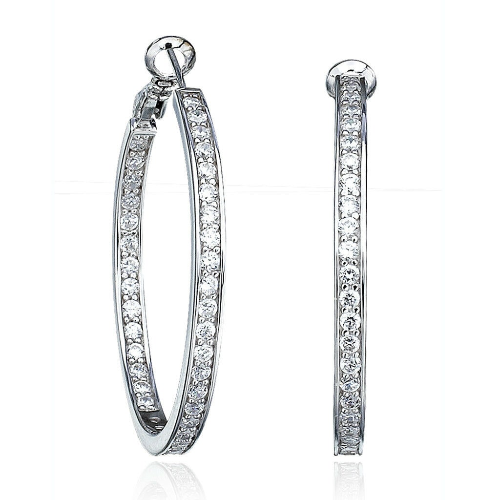 

CRISLU Classic Brilliant Cubic Zirconia SS Platinum Inside Out Hoop Earrings 2 0