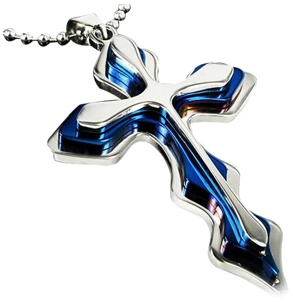 

Cross Shaped Blue Silver 18K White Gold Plated Austrian Crystal Trendy Style Beautiful Pendant For Men by Caratcube (CTC - 112)