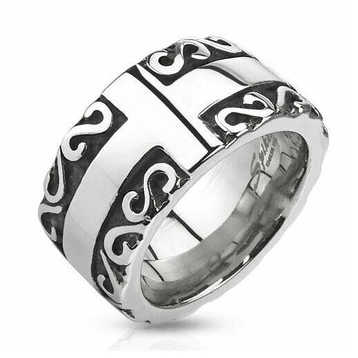 

Cross with Tribal Patterned Edge Cast 12 5mm Band Men s Ring Stainless Steel