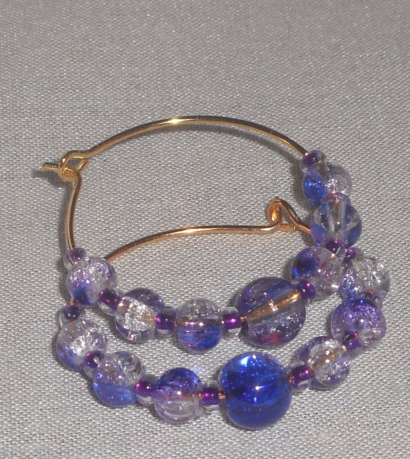 

Czech Crackle Art Glass Crystal Gold Tone Plated Hoop Earrings