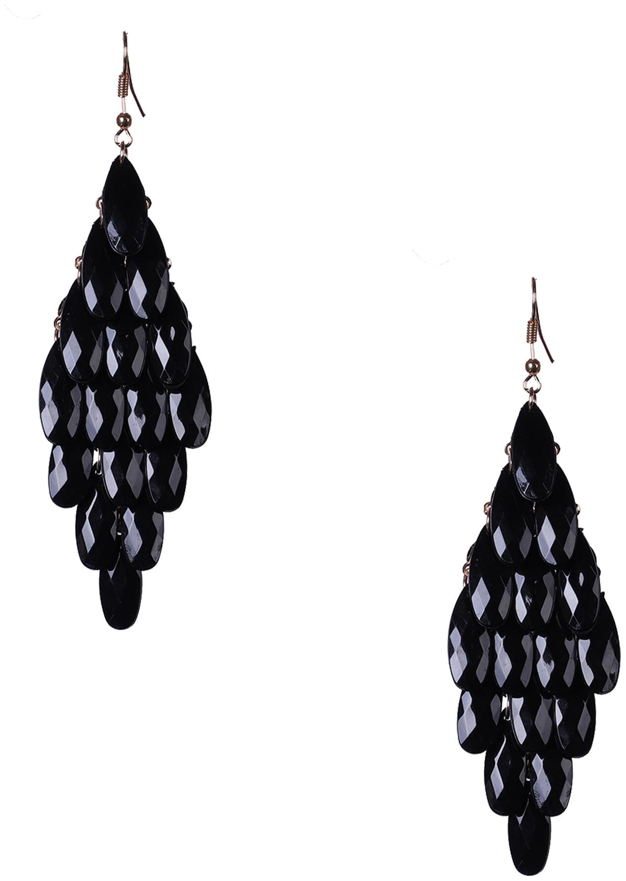 

Dangle And Drop Style Black Shaded Dew Drop Cluster Earrings Party Wear