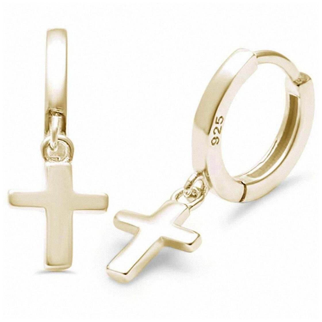 

Dangling Cross Hoop Earrings 925 Sterling Silver Choose Color