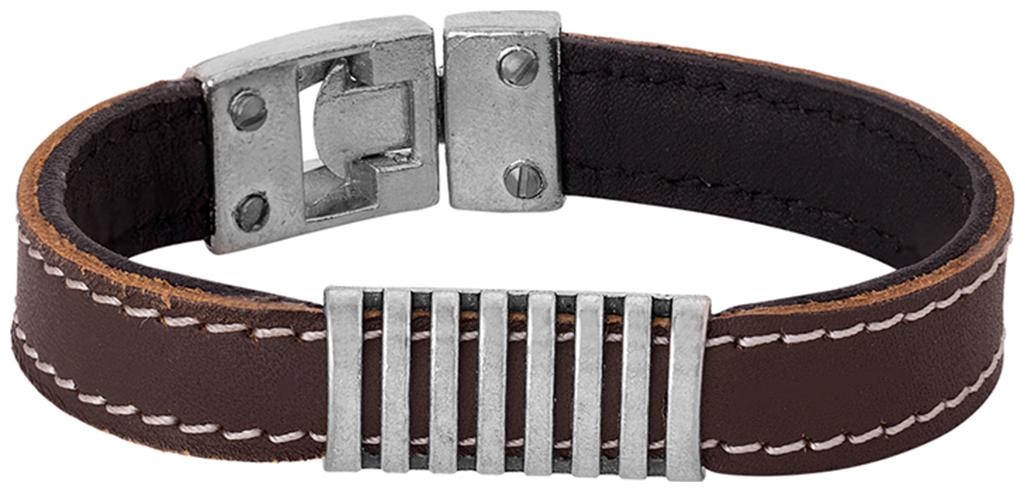 

Dare By Voylla Men s Silver Plated Leather-Look Bracelet