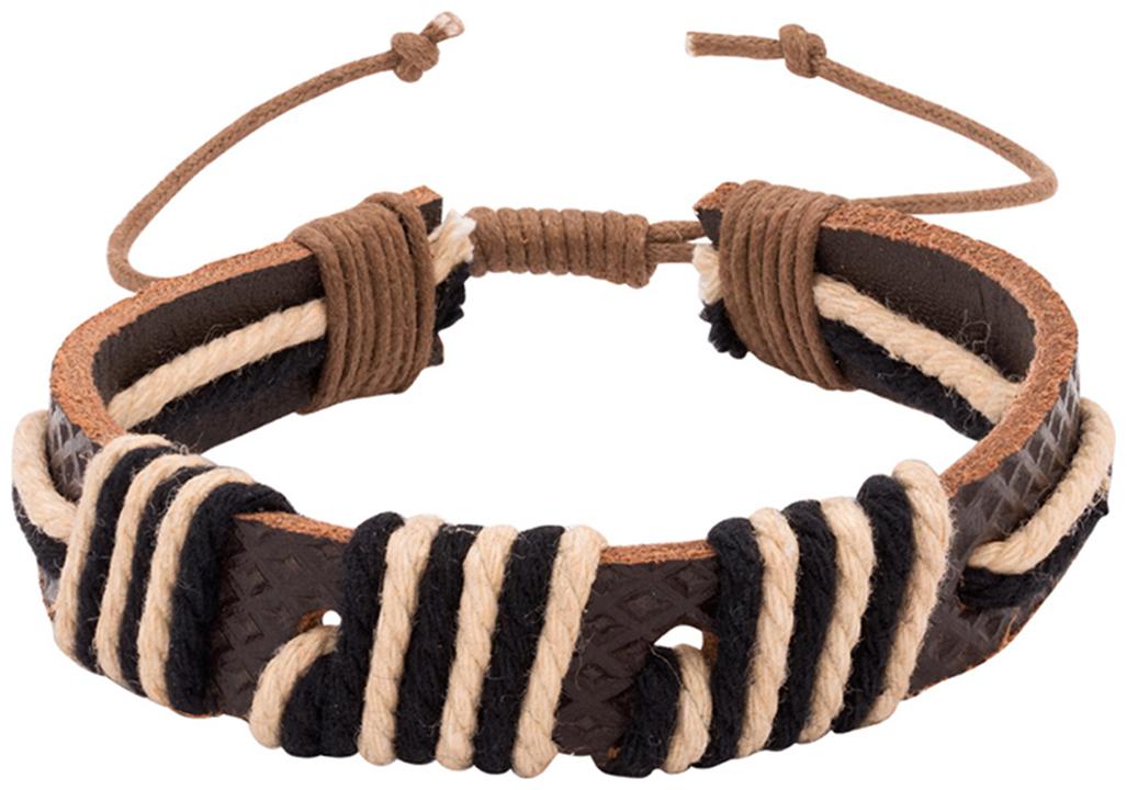 

Dare By Voylla Brown Leather Black Thread Adjustable Bracelet from Cool Stacked For Men