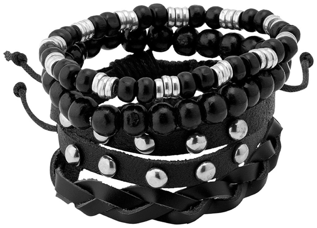 

Dare By Voylla Black Leather and Beads Bracelet Set of 4 For Men